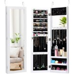 Goplus armoire � bijoux mural avec miroir et 3 niveaux d?�tag�rearmoire de rangement accroch�e � la porte ...