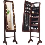 Goplus armoire a bijoux sur piedrangemen avec miroir plein longueur & lumieres led sur le miroir 4 etageres ...