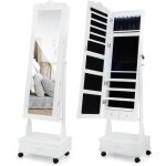 Goplus armoire � bijoux sur pied � roulettes verrouillables avec miroir pleine longueurlumi�res ledserrure ...