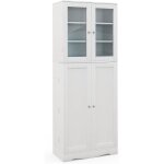 Goplus buffet haut de cuisine h. 1615cm - �tag�res de porte + 1 placard � portes en verre tremp� - dispositif ...
