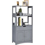 Goplus armoire de salle de bain en bois avec tiroir �tag�re � 4 �tages armoire midisch 2 portes avec ...