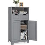 Goplus armoire de salle de bain sur pied avec planche mobile et 2 tiroirs r�glablesmeuble de rangement ...