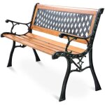 Goplus banc de jardin pour 2 personnes en pin et m�tal avec assise ondul�e avec tigesdossier d�coratif ...