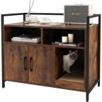 Goplus bo�te � liti�re pour chat meubles pour chat cadre en m�tal robuste planche � gratter caisse en ...