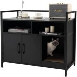 Goplus bo�te � liti�re pour chat meubles pour chat cadre en m�tal robuste planche � gratter caisse en ...