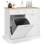 Goplus buffet de cuisine 100x35x90cm - 1 poubelle(sans seau) + 1 placard + 2 tiroir + 1 plateau en bois ...