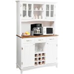 Goplus buffet haut buffet avec huche placard de cuisine 9 compartiments � vin 3 tiroirs utilitaires etag�res ...