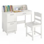Goplus bureau enfant avec chaise - 90x45x81cm - 1 tiroir coulissant + 2 portes + biblioth�que dessus ...