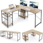 Goplus bureau en forme de l en bois avec �tag�res de rangement bureau dordinateur de jeu poste de travail ...