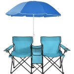 Chaise de camping pliante 2 places avec parasol goplus - vert / turquoise - sac isotherme & porte - gobelet ...