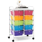 Goplus chariot de rangement 10 tiroirs tiroir d�tachable tour de rangement � 4 roulettes 2 avec frein ...