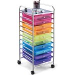 Goplus chariot de rangement 10 tiroirs tour de rangement � roulettes 37 x 33 x 86 cm multicolore transparent ...