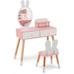 Goplus coiffeuse enfants avec miroir coiffeuse de maquillage princesse 2 en 1 avec tabouret miroir tiroirs ...
