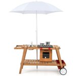 Goplus cuisine dext�rieur evolutive enfants en bois avec rouesavec parasol / four / bo�te de rangement ...
