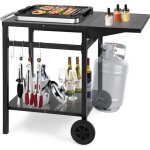 Goplus desserte chariot de barbecue avec 2 roues&plateau pliant&4 crochets m�talliques&poign�e lat�rale955x55x ...