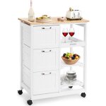 Goplus desserte de cuisine � roulettes � 3 tiroirs chariot de cuisine en bois avec 1 plateau amovible ...