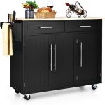 Goplus desserte �lot de cuisine � roulettes en bois avec 2 placards �tag�re 2 niveaux r�glables et 2 ...
