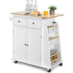 Goplus desserte �lot de cuisine � roulettes 88x45x895cmchariot de cuisine en bois avec placard 2 �tag�res ...