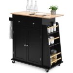 Goplus desserte �lot de cuisine � roulettes 88x45x895cmchariot de cuisine en bois avec placard 2 �tag�res ...