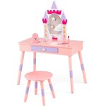 Goplus ensemble de coiffeuse pour enfants avec miroir amovibleavec tabouret et accessoires abondantspour ...