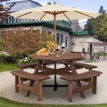 Goplus ensemble de table de jardin et 4 bancs en bois de sapin pour 8 personnesavec trou de parasoltable ...