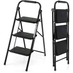 Goplus escabeau pliable � 3 marches pour adultes l�ger avec p�dale large anti - d�rapante et poign�e ...