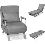 Goplus fauteuil pliable lit 2 en 1avec dossier r�glable en 5 niveaux coussin rembourr�manche ergonomiquegris ...