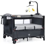 Goplus lit b�b� 5 en 1 pliable et portable avec table � langer fonction de berceau denceinte dactivit�s78l ...