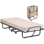 Goplus lit pliant 190x80x40cm avec matelas en m�moire de forme - charge 120kg - cadre en acier / 15 lattes ...