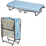 Lit pliant � roulettes avec matelas 10cm - goplus - 200x90cm charge 110kg - � lattes en bois matelas ...
