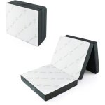 Goplus matelas pliable d?invit� en mousse 193x80x10cm� 3 plis avec surface en fibre de bambou - 2 poign�espour ...