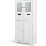 Goplus meuble rangement sur pied avec compartiment � porte en verre tremp� 2 tiroirs et 1 cabinet cl�tur� ...