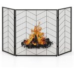 Goplus pare feu chemin�e pliable 3 panneaux en fer �cran de chemin�e pare - �tincelles grille de protection ...