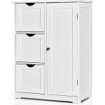 Goplus rangement salle de bain 3 tiroirs &1 armoire placard porte magn�tique anti - basculement �tag�re ...