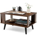 Goplus table basse en bois table basse � 2 niveaux avec pieds de soutien rectangulaire compacte style ...