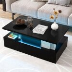 Goplus table basse laqu�e 110x60x40cm avec bande led et t�l�commande - 20 lumi�res / 8 luminosit� / 19 ...