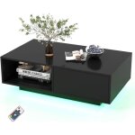 Goplus table basse laqu�e avec bande led - 95x55x31cm - 20 couleurs / 9 luminosit� / 10 vitesses - 1 ...