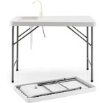 Goplus table de camping pliable avec �vier et robinet rotatif � 360� 115x59x94cm charge 150 kg pour barbecue ...