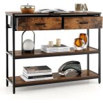 Goplus table console industrielle 100x30x80 cm avec 2 tiroirs et anti - basculement table dentr�e � 3 ...