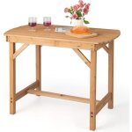 Goplus table de jardin en bois de sapin massif 100x60x75cmcharge 180kg avec trou de parasol pour 4 - ...