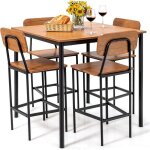 Goplus tables de salle � manger avec 4 chaise cadre m�tallique 4 personnestable industrielle � hauteur ...