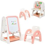 Goplus tableau enfant multifontionnel double face avec chaiser�glable de 3 niveauxensemble de table et ...