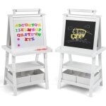 Goplus tableau enfant noir / blanc magn�tique 59x50x117cmchevalet double face avec rouleau de papier ...