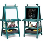 Goplus tableau enfant noir / blanc magn�tique 59x50x117cmchevalet double face avec rouleau de papier ...