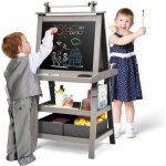 Goplus tableau enfant noir / blanc magn�tique 59x50x117cmchevalet double face avec rouleau de papier ...