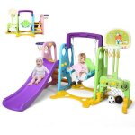 Goplus toboggan et balan�oire 6 en 1 avec divertissements multiplestoboggan aire de jeu multifonctionnel ...