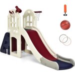 Goplus toboggan pour enfants 6 en 1 avec rail de protectionp�dale d�tachable / mur d?escalade / tunnel ...