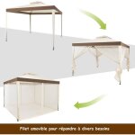 Goplus tonnelle de jardin de 3mtente de r�ception avec moustiquaire transparente sur 4 c�t�spetite fen�tre ...