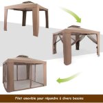 Goplus tonnelle de jardin de 3mtente de r�ception avec moustiquaire transparente sur 4 c�t�spetite fen�tre ...