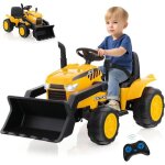 Goplus tracteur �lectrique enfant 3 - 8 ans 12vtractopelle avec bras et godet flexibles& t�l�commande ...